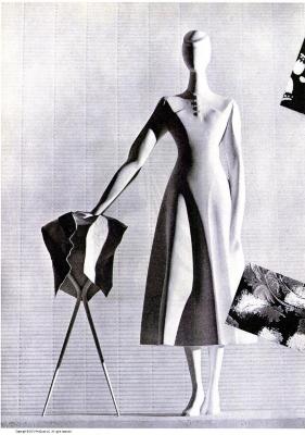Statue of Elizabeth Hawes' dress of Forstmann's find woolen covert cloth 