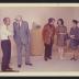 Noguchi with Bernard Leach, Janet Leach Mihoko Okamura and guests at exhibition opening, Minami Gallery, 1973