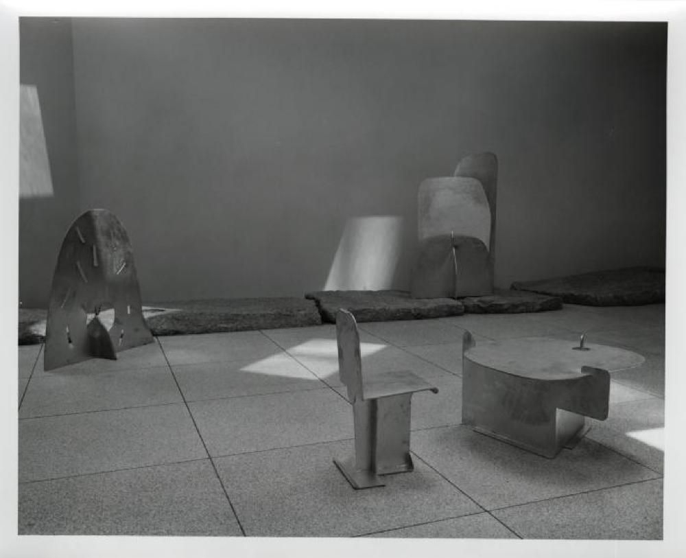 Installation view of "Isamu Noguchi: Steel Sculptures," Sogetsu Plaza (April, 1984)